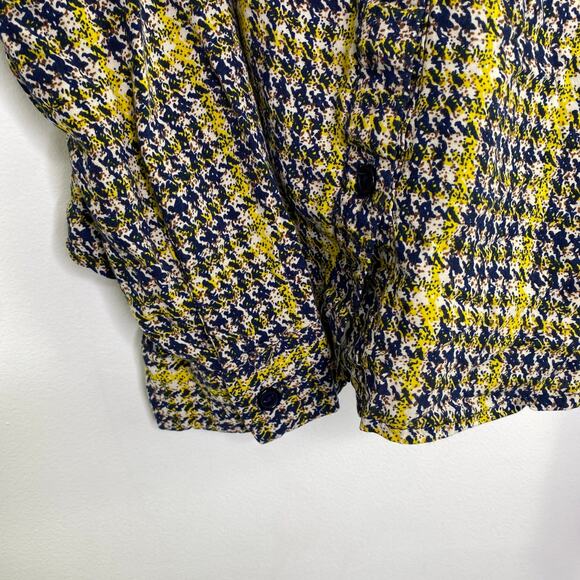 Sans Souci Blue Yellow Houndstooth Button Front Shirt Women's Size Medium M - Picture 2 of 7